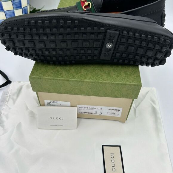 Men’s Gucci ayrton web stripe driver loafers size 12 fits 12.5 US made in Italy - Picture 6 of 9